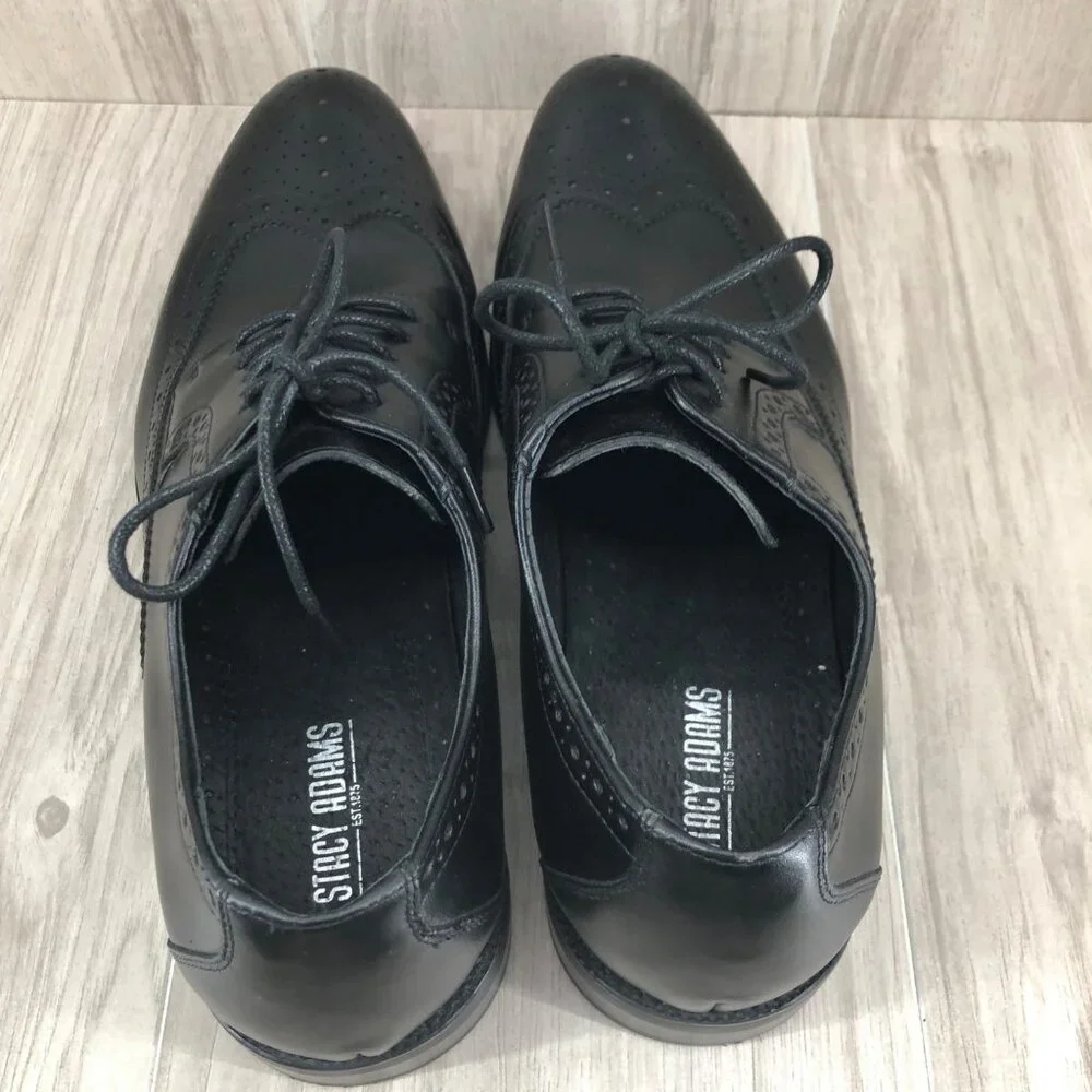 Stacy Adams Shoes Mens 11.5M Black Leather Wingtip Lace Up Derby Oxfords
